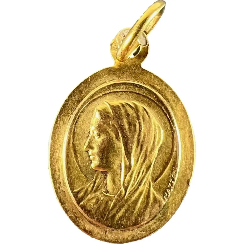Pamono French 18 Karat Yellow Gold Virgin Mary Medal Pendant from Mazzoni, 1930s> Necklaces