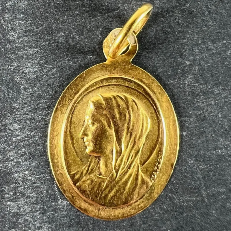 Pamono French 18 Karat Yellow Gold Virgin Mary Medal Pendant from Mazzoni, 1930s> Necklaces