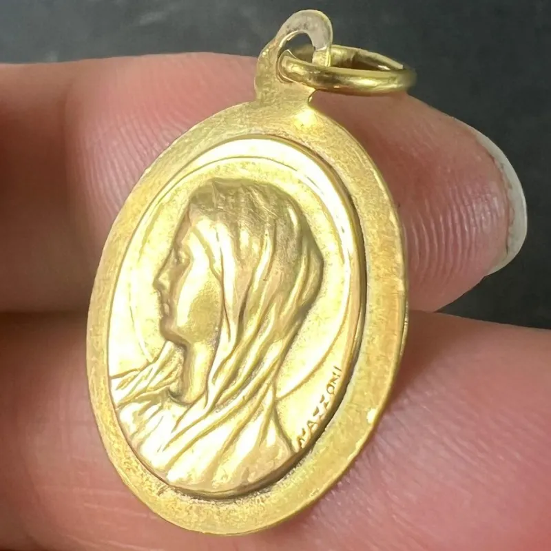 Pamono French 18 Karat Yellow Gold Virgin Mary Medal Pendant from Mazzoni, 1930s> Necklaces