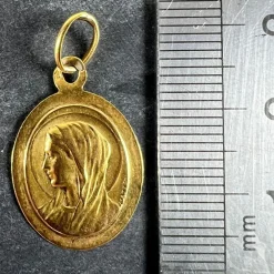 Pamono French 18 Karat Yellow Gold Virgin Mary Medal Pendant from Mazzoni, 1930s><noscript><img width=