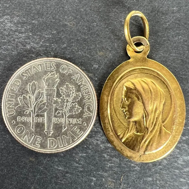 Pamono French 18 Karat Yellow Gold Virgin Mary Medal Pendant from Mazzoni, 1930s> Necklaces