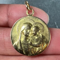 Clearance Pamono French 18 Karat Yellow Gold Madonna and Child Medal Pendant, 1890s
