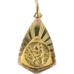 Pamono French 18 Karat Yellow Gold Saint Christopher Charm Pendant Medal, 1930s> Necklaces