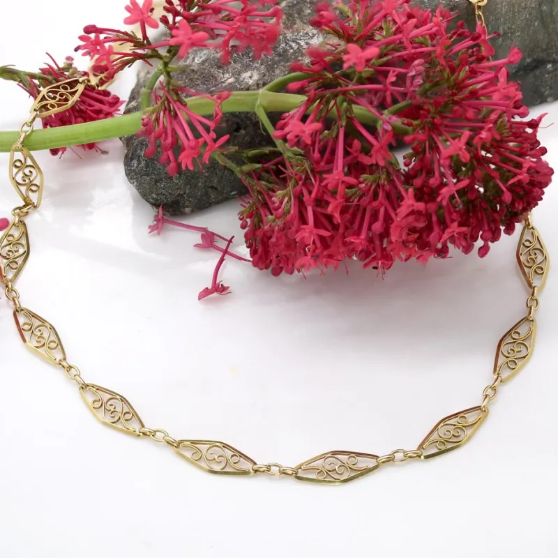 Hot Pamono French 18 Karat Yellow Gold Filigree Chain Necklace, 1960s