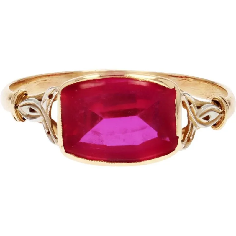 Discount Pamono French 18 Karat Yellow Gold Ring with Red Gem, 1930s