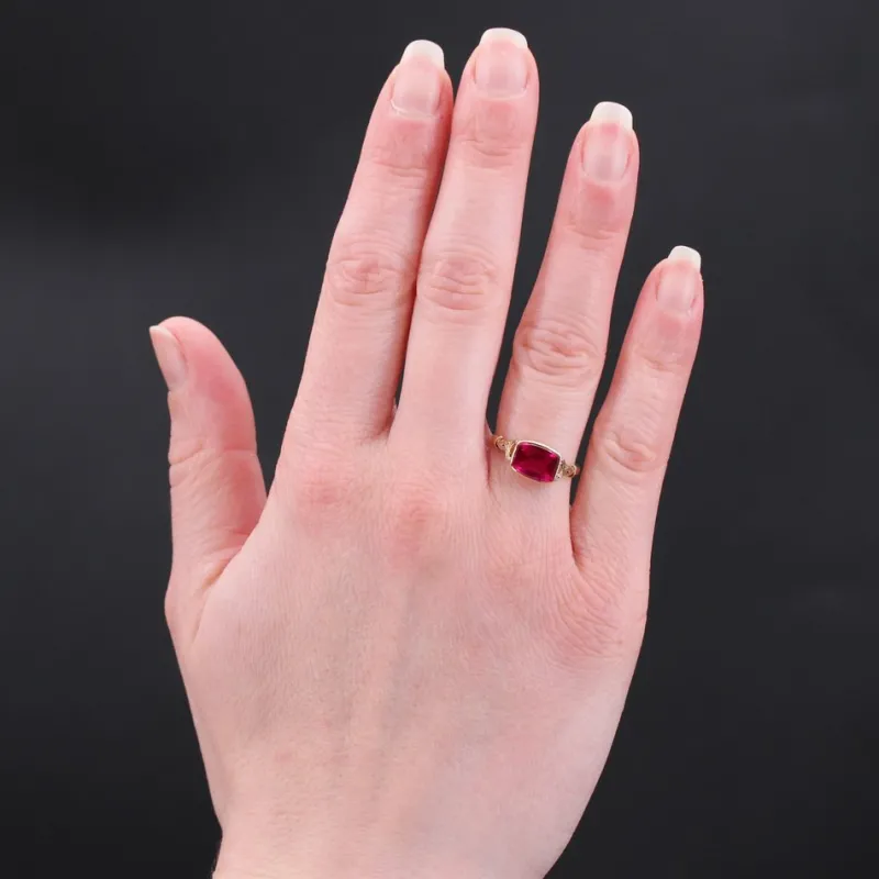 Discount Pamono French 18 Karat Yellow Gold Ring with Red Gem, 1930s