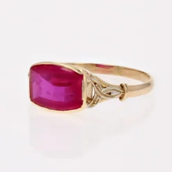 Discount Pamono French 18 Karat Yellow Gold Ring with Red Gem, 1930s