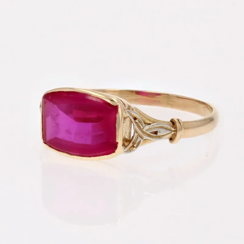 Discount Pamono French 18 Karat Yellow Gold Ring with Red Gem, 1930s