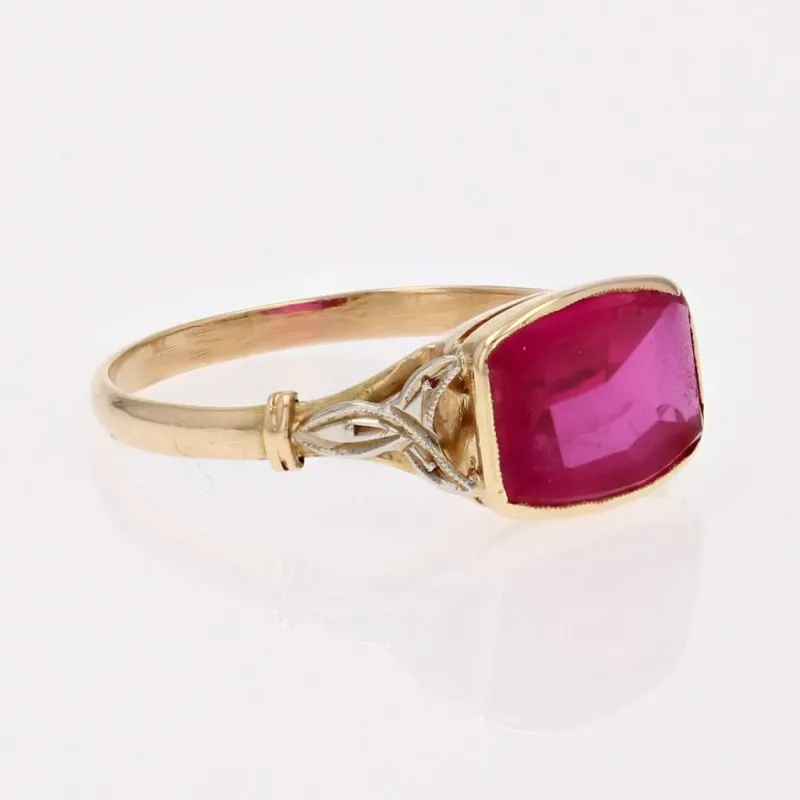 Discount Pamono French 18 Karat Yellow Gold Ring with Red Gem, 1930s