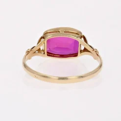 Discount Pamono French 18 Karat Yellow Gold Ring with Red Gem, 1930s