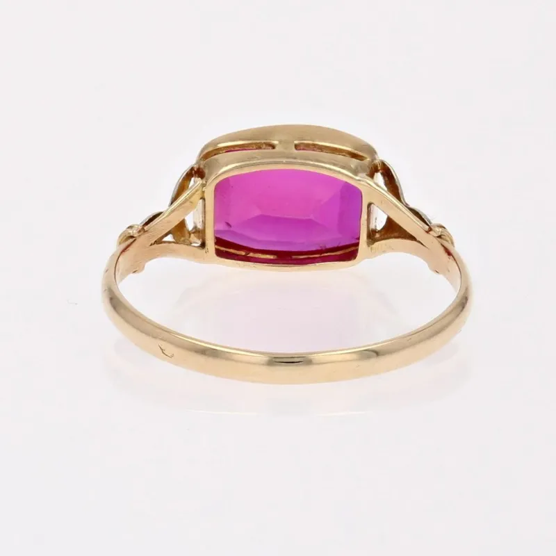 Discount Pamono French 18 Karat Yellow Gold Ring with Red Gem, 1930s