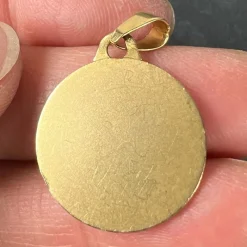 Best Pamono French 18 Karat Yellow Gold Saint Therese Charm Medal Pendant, 1950s