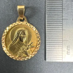 Best Pamono French 18 Karat Yellow Gold Saint Therese Charm Medal Pendant, 1950s