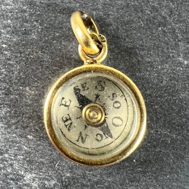 New Pamono French 18 Karat Yellow Gold Compass Charm Pendant, 1920s