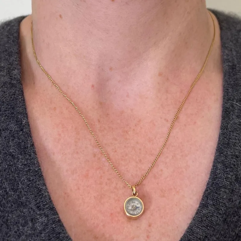New Pamono French 18 Karat Yellow Gold Compass Charm Pendant, 1920s