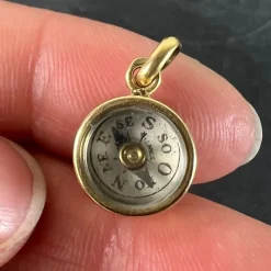 New Pamono French 18 Karat Yellow Gold Compass Charm Pendant, 1920s