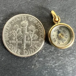 New Pamono French 18 Karat Yellow Gold Compass Charm Pendant, 1920s