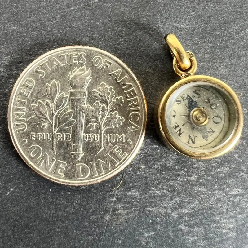 New Pamono French 18 Karat Yellow Gold Compass Charm Pendant, 1920s