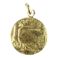 New Pamono French 18 Karat Yellow Gold Bonheur Good Luck Lucky Charm Medal Pendant, 1890s