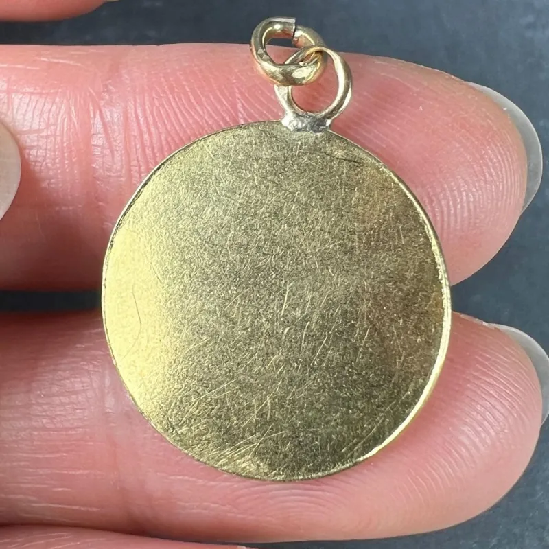 New Pamono French 18 Karat Yellow Gold Bonheur Good Luck Lucky Charm Medal Pendant, 1890s
