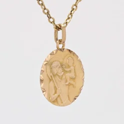 Pamono French 18 Karat Yellow Gold Saint Christopher Medal Pendant, 1960s><noscript><img width=