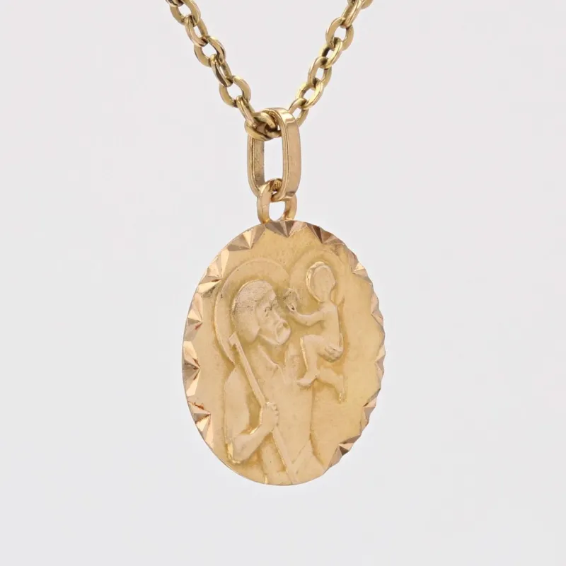 Pamono French 18 Karat Yellow Gold Saint Christopher Medal Pendant, 1960s> Necklaces