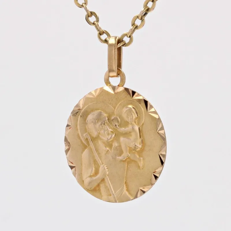 Pamono French 18 Karat Yellow Gold Saint Christopher Medal Pendant, 1960s> Necklaces