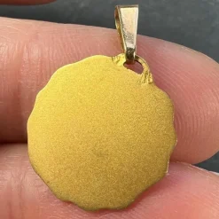 Pamono French 18 Karat Yellow Gold Virgin Mary Religious Medal Pendant, 1960s><noscript><img width=