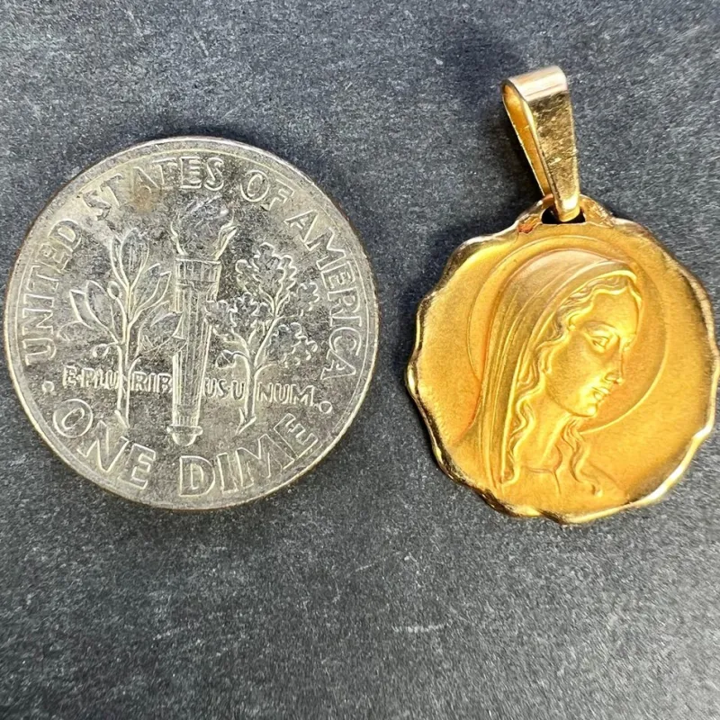 Pamono French 18 Karat Yellow Gold Virgin Mary Religious Medal Pendant, 1960s> Necklaces