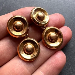 Pamono French 18 Karat Yellow Gold Disc Cufflinks, 1940s, Set of 2><noscript><img width=
