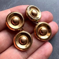 Pamono French 18 Karat Yellow Gold Disc Cufflinks, 1940s, Set of 2><noscript><img width=