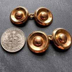 Pamono French 18 Karat Yellow Gold Disc Cufflinks, 1940s, Set of 2><noscript><img width=