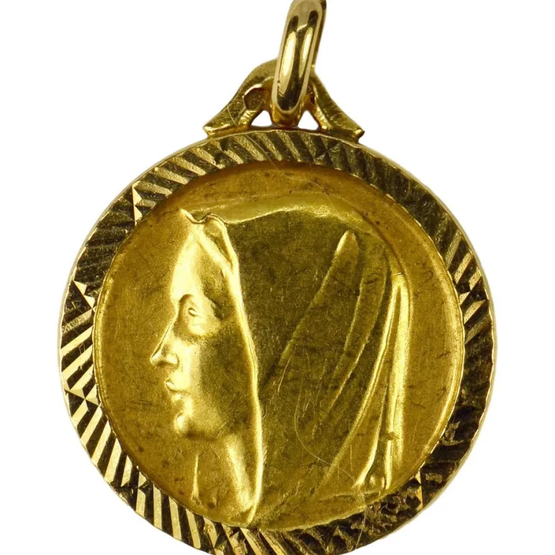 Hot Pamono French 18 Karat Yellow Gold Virgin Mary Charm Pendant Medal, 1950s