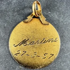 Hot Pamono French 18 Karat Yellow Gold Virgin Mary Charm Pendant Medal, 1950s