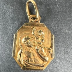 Pamono French 18 Karat Yellow Gold Saint Christopher Charm Pendant Medal by Grun, 1930s> Necklaces