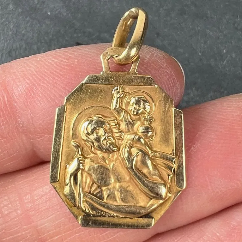 Pamono French 18 Karat Yellow Gold Saint Christopher Charm Pendant Medal by Grun, 1930s> Necklaces