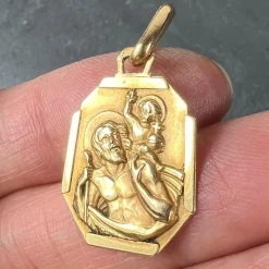 Pamono French 18 Karat Yellow Gold Saint Christopher Charm Pendant Medal by Grun, 1930s><noscript><img width=