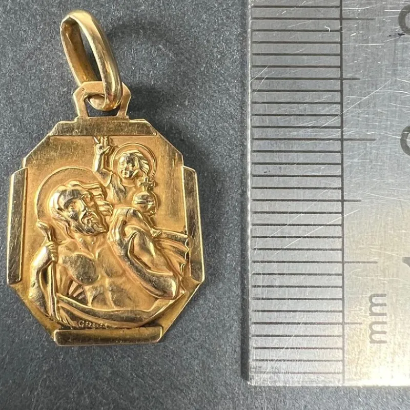 Pamono French 18 Karat Yellow Gold Saint Christopher Charm Pendant Medal by Grun, 1930s> Necklaces