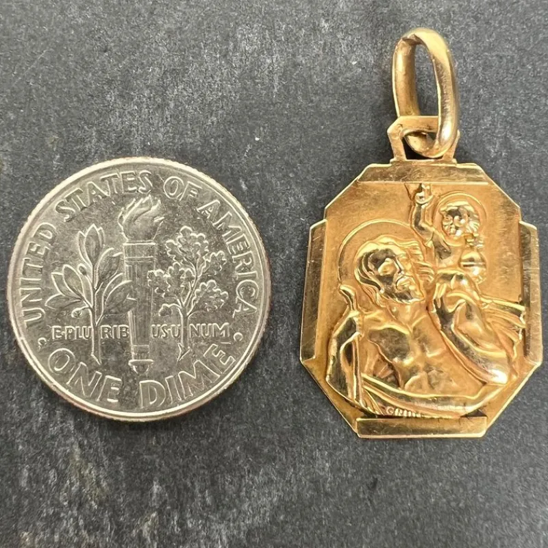 Pamono French 18 Karat Yellow Gold Saint Christopher Charm Pendant Medal by Grun, 1930s> Necklaces