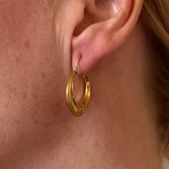 Outlet Pamono French 18 Karat Yellow Gold Creole Hoop Earrings, 1930s, Set of 2