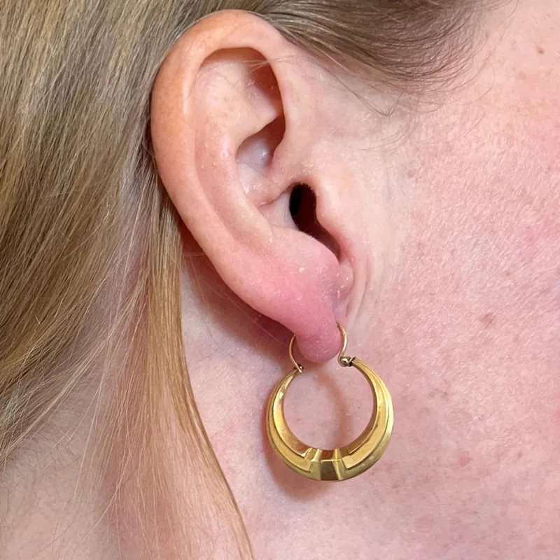 Outlet Pamono French 18 Karat Yellow Gold Creole Hoop Earrings, 1930s, Set of 2