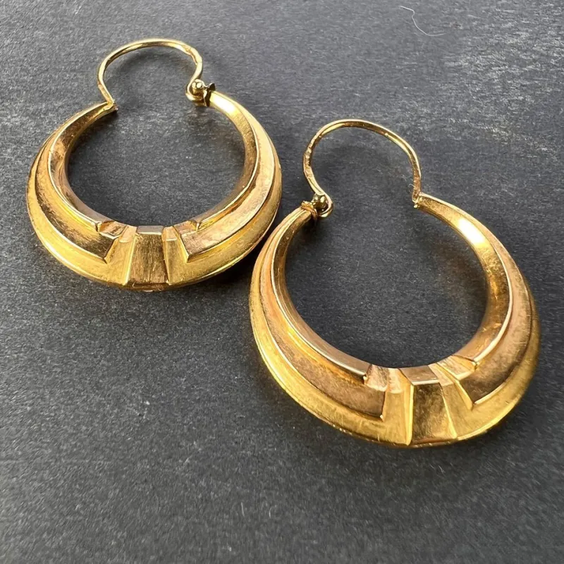 Outlet Pamono French 18 Karat Yellow Gold Creole Hoop Earrings, 1930s, Set of 2
