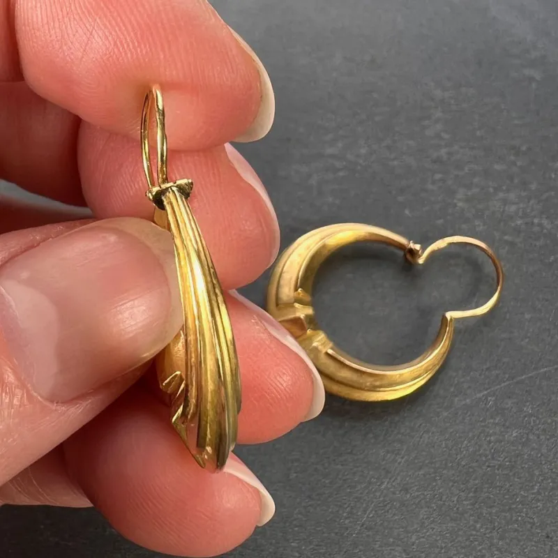 Outlet Pamono French 18 Karat Yellow Gold Creole Hoop Earrings, 1930s, Set of 2