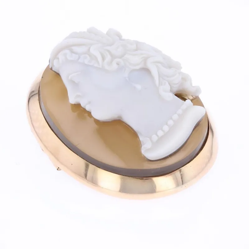 Pamono French Agate Cameo Brooch in 18 Karat Yellow Gold> Brooches