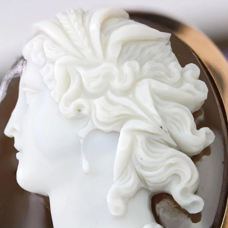 Pamono French Agate Cameo Brooch in 18 Karat Yellow Gold> Brooches