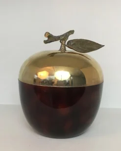 Pamono French Apple Ice Bucket in Acrylic Glass, Gilt Metal and Plastic, 1970s> Ice Buckets & Wine Coolers