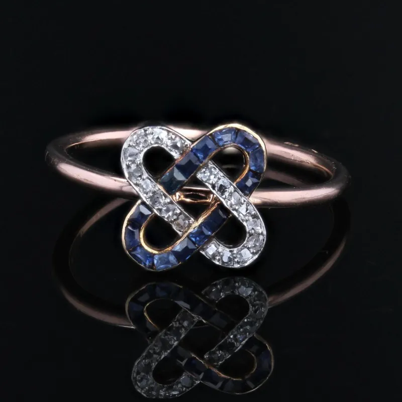 Pamono French Art Deco 18 Karat Rose Gold Staple Ring with Sapphires & Diamonds, 1920s> Rings