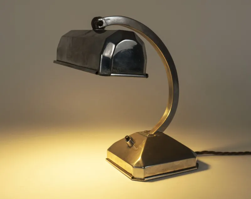 Hot Pamono French Art Deco Chromed Articulated Bankers Desk Lamp, 1930s