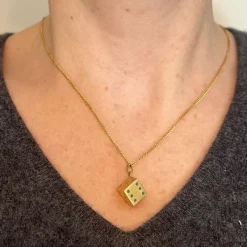 Discount Pamono French Art Deco Die with Miniature Dice 18k Yellow Gold Enamel Charm Pendant, 1890s