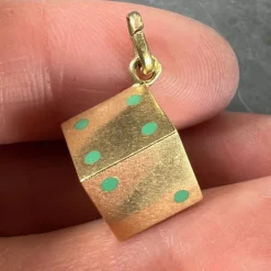 Discount Pamono French Art Deco Die with Miniature Dice 18k Yellow Gold Enamel Charm Pendant, 1890s